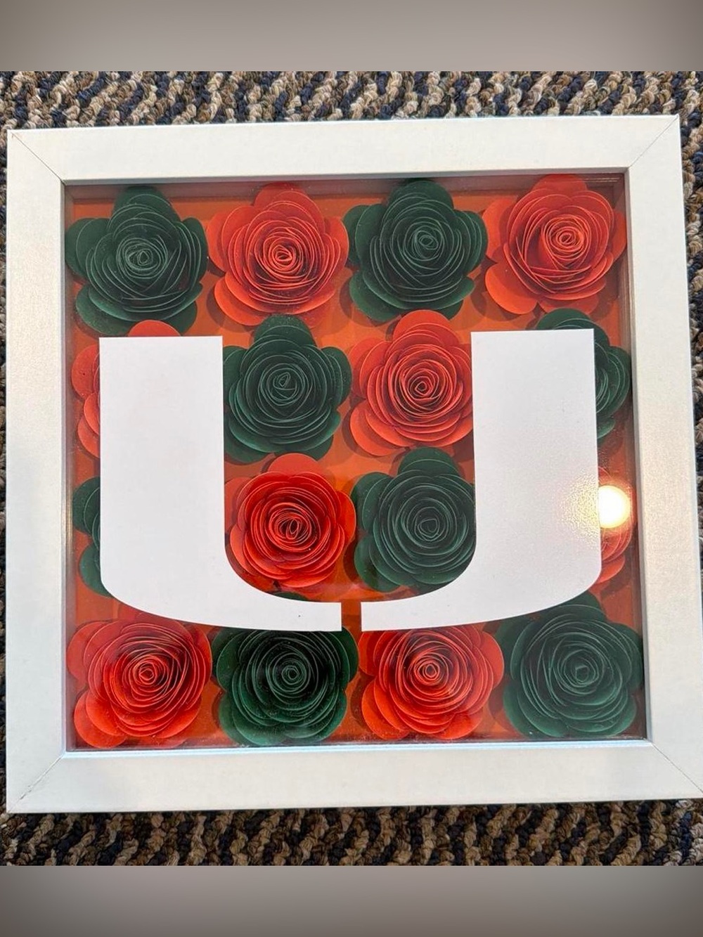 Framed Floral Letter 'U' Wall Art - Green & Orange